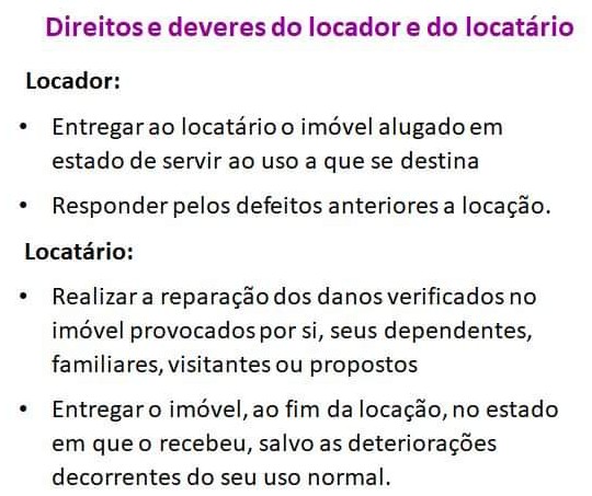 Direitos e deveres do locador e do locatário